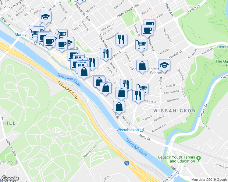 map of restaurants, bars, coffee shops, grocery stores, and more near 3832 Sharp Street in Philadelphia