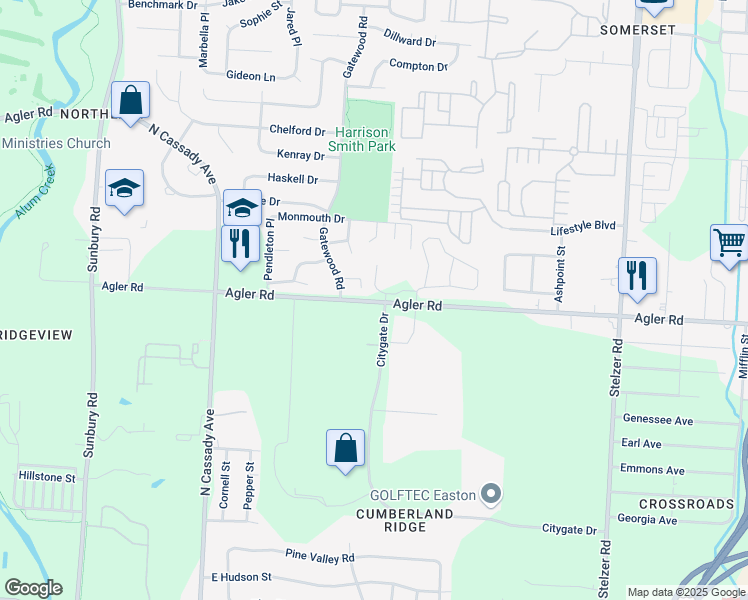map of restaurants, bars, coffee shops, grocery stores, and more near 3336 Agler Road in Columbus