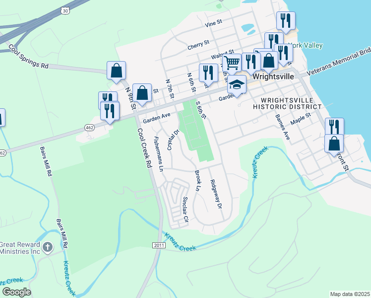 map of restaurants, bars, coffee shops, grocery stores, and more near 121 Brook Lane in Wrightsville