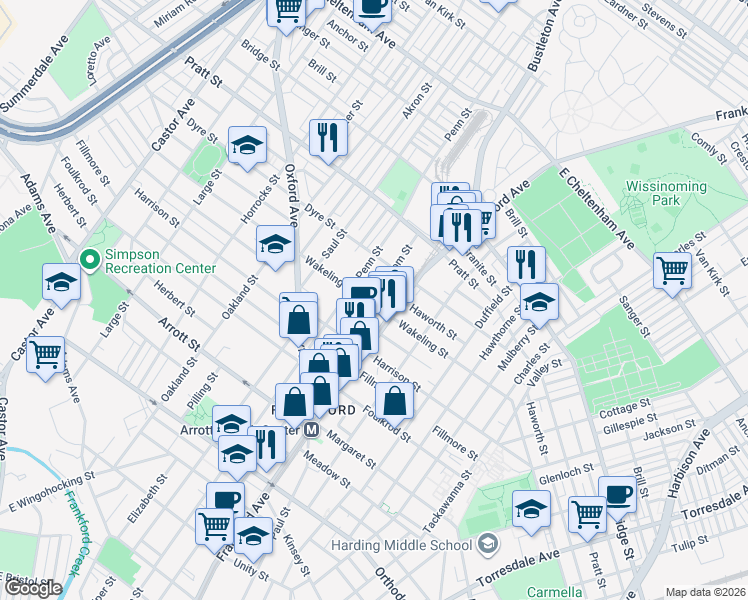 map of restaurants, bars, coffee shops, grocery stores, and more near 5024 Griscom Street in Philadelphia