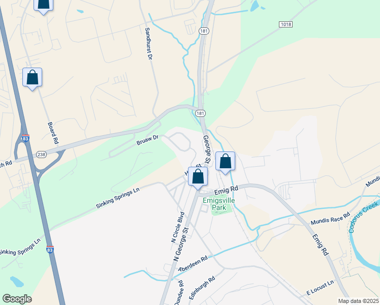 map of restaurants, bars, coffee shops, grocery stores, and more near 200 Bruaw Drive in York
