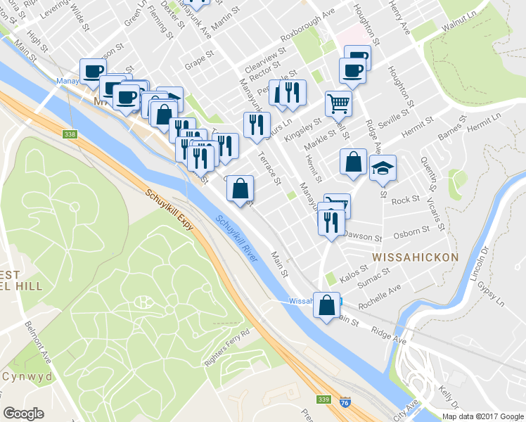 map of restaurants, bars, coffee shops, grocery stores, and more near 3917 Cresson Street in Philadelphia