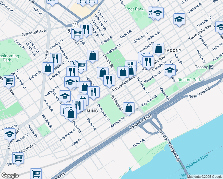 map of restaurants, bars, coffee shops, grocery stores, and more near 6312 Marsden Street in Philadelphia