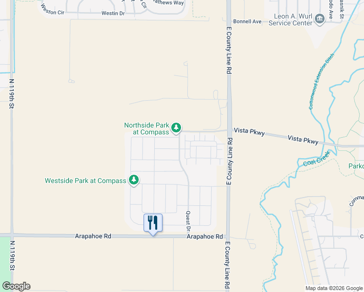map of restaurants, bars, coffee shops, grocery stores, and more near 750 Compass Drive in Erie
