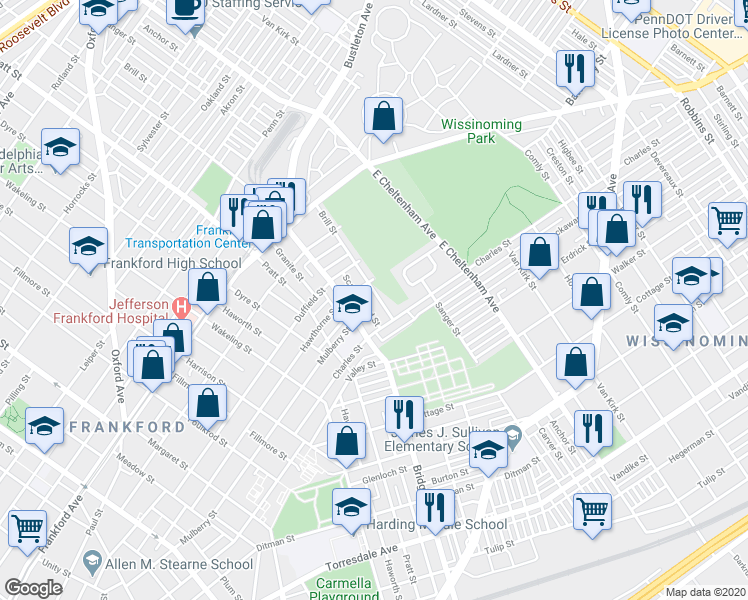 map of restaurants, bars, coffee shops, grocery stores, and more near 1726 Brill Street in Philadelphia