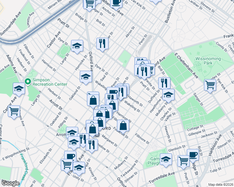 map of restaurants, bars, coffee shops, grocery stores, and more near 5024 Griscom Street in Philadelphia