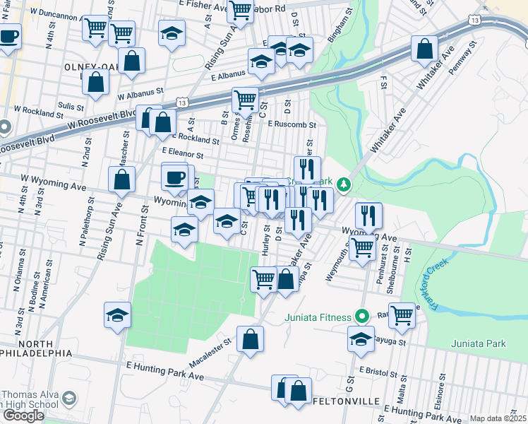 map of restaurants, bars, coffee shops, grocery stores, and more near 436 East Mentor Street in Philadelphia