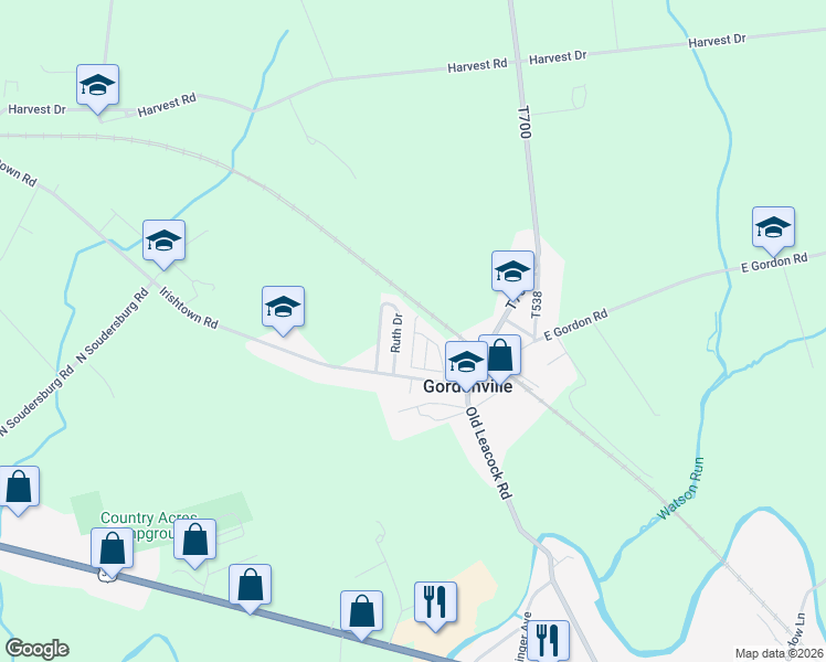 map of restaurants, bars, coffee shops, grocery stores, and more near 1 Ruth Drive in Gordonville