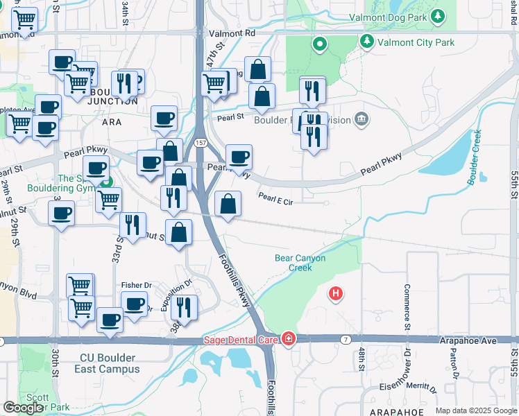 map of restaurants, bars, coffee shops, grocery stores, and more near 4840 Pearl East Circle in Boulder
