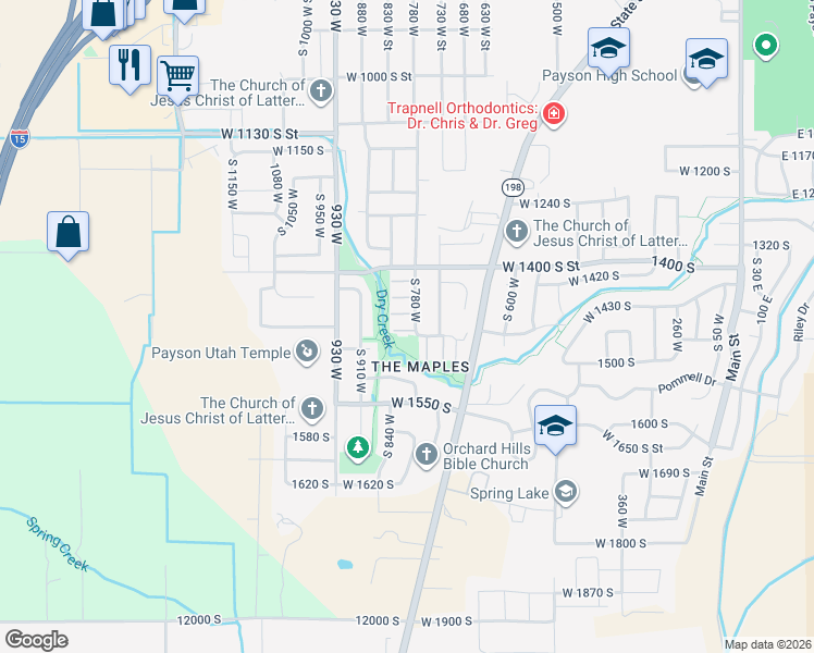 map of restaurants, bars, coffee shops, grocery stores, and more near 798 Norway Court in Payson