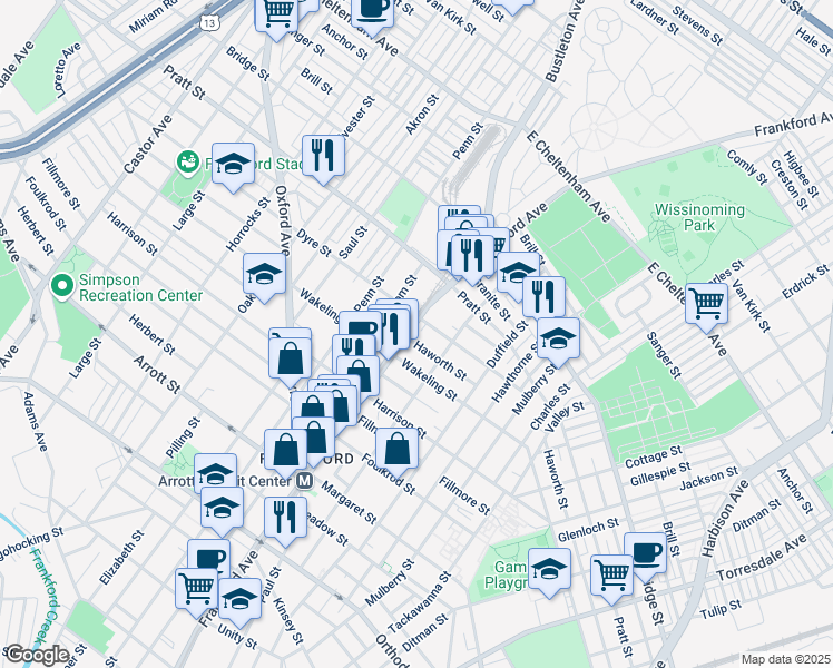 map of restaurants, bars, coffee shops, grocery stores, and more near 5031 Frankford Avenue in Philadelphia