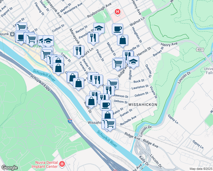 map of restaurants, bars, coffee shops, grocery stores, and more near 302 Salaignac Street in Philadelphia