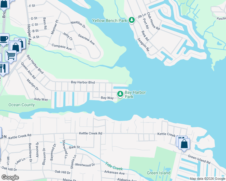 map of restaurants, bars, coffee shops, grocery stores, and more near 34 Blue Cedar Drive in Brick Township