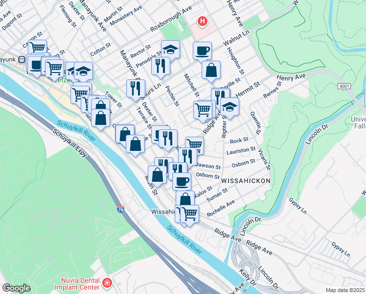 map of restaurants, bars, coffee shops, grocery stores, and more near 302 Salaignac Street in Philadelphia
