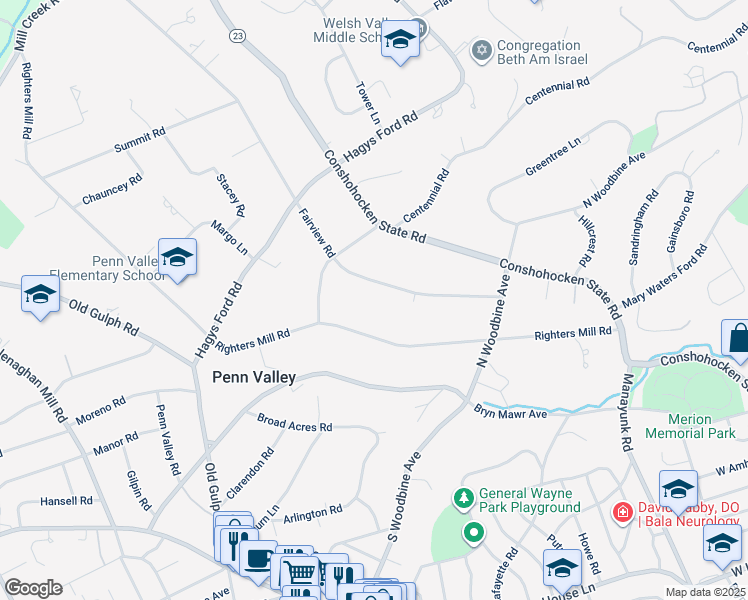 map of restaurants, bars, coffee shops, grocery stores, and more near 514 Fairview Road in Penn Valley