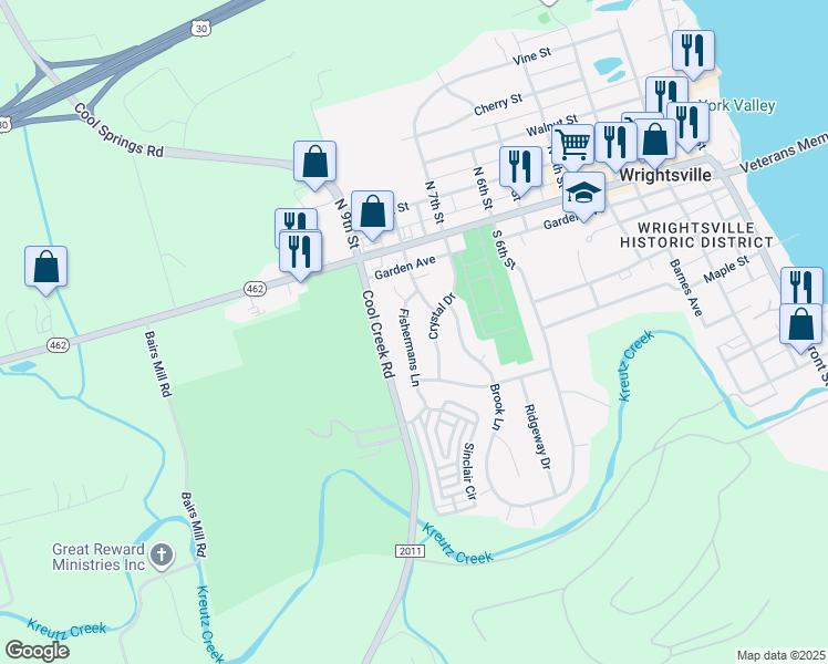 map of restaurants, bars, coffee shops, grocery stores, and more near 114 Fishermans Lane in Wrightsville
