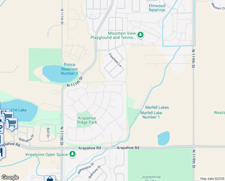 map of restaurants, bars, coffee shops, grocery stores, and more near 2610 Betts Circle in Erie