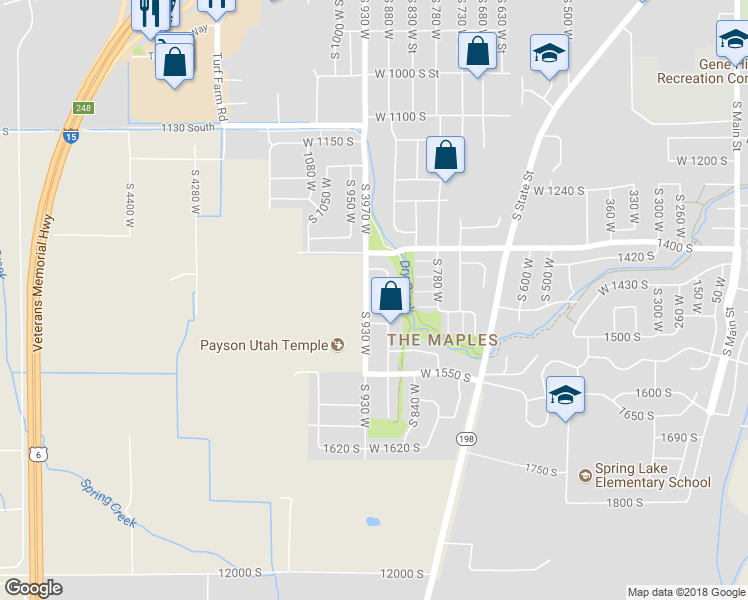 map of restaurants, bars, coffee shops, grocery stores, and more near 1451 South 930 West in Payson