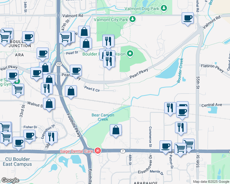 map of restaurants, bars, coffee shops, grocery stores, and more near 4909 Pearl East Circle in Boulder