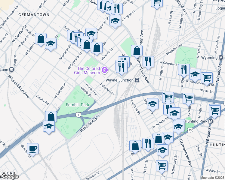 map of restaurants, bars, coffee shops, grocery stores, and more near 253 Berkley Street in Philadelphia