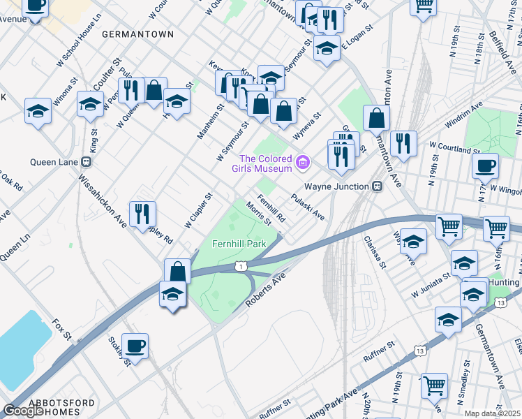 map of restaurants, bars, coffee shops, grocery stores, and more near 4621 Morris Street in Philadelphia