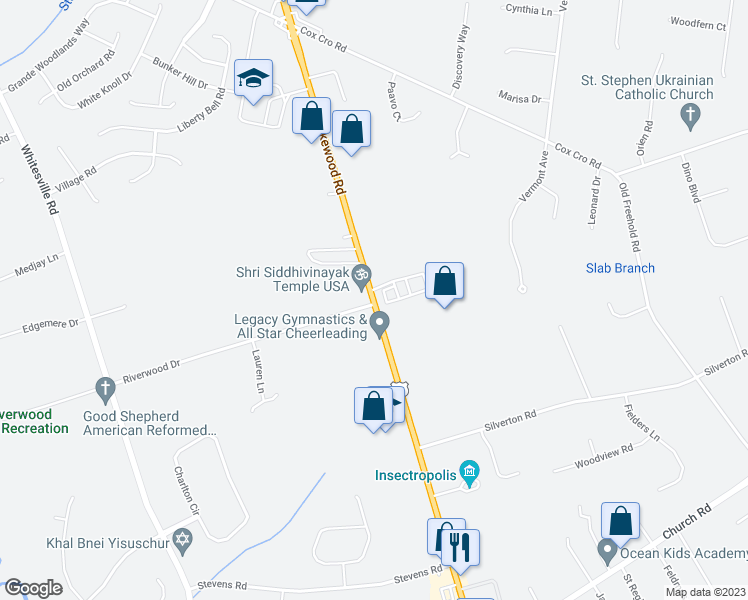 map of restaurants, bars, coffee shops, grocery stores, and more near 1903 Lakewood Road in Toms River