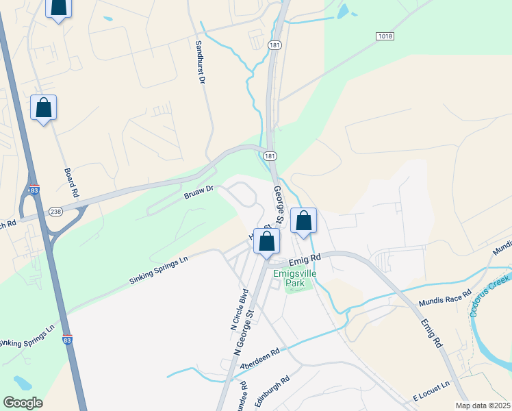 map of restaurants, bars, coffee shops, grocery stores, and more near 200 Bruaw Drive in York