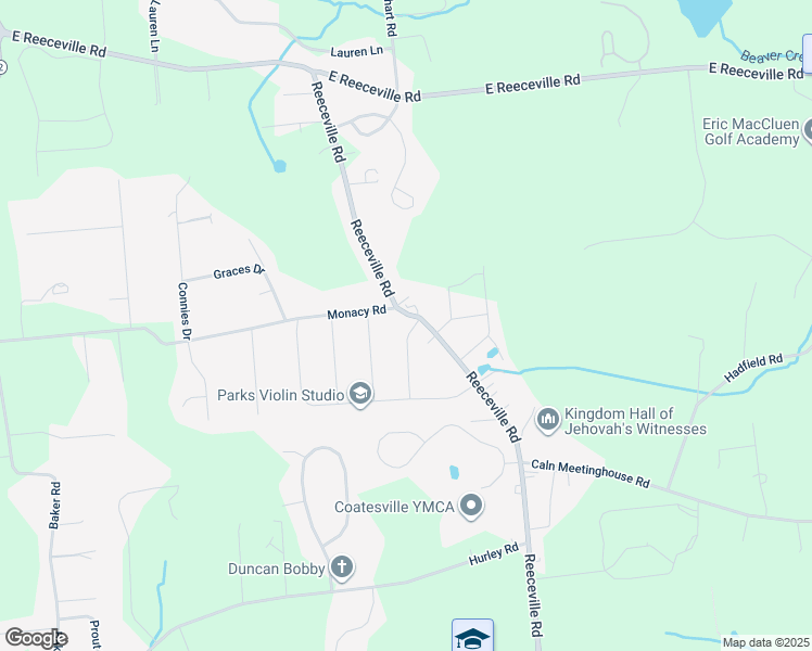 map of restaurants, bars, coffee shops, grocery stores, and more near 620 Reeceville Road in Coatesville