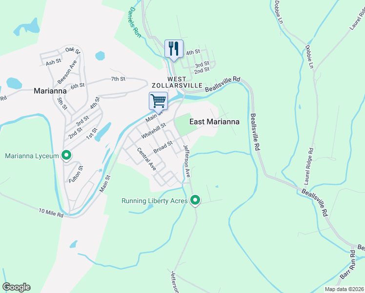 map of restaurants, bars, coffee shops, grocery stores, and more near 242 Jefferson Avenue in Marianna