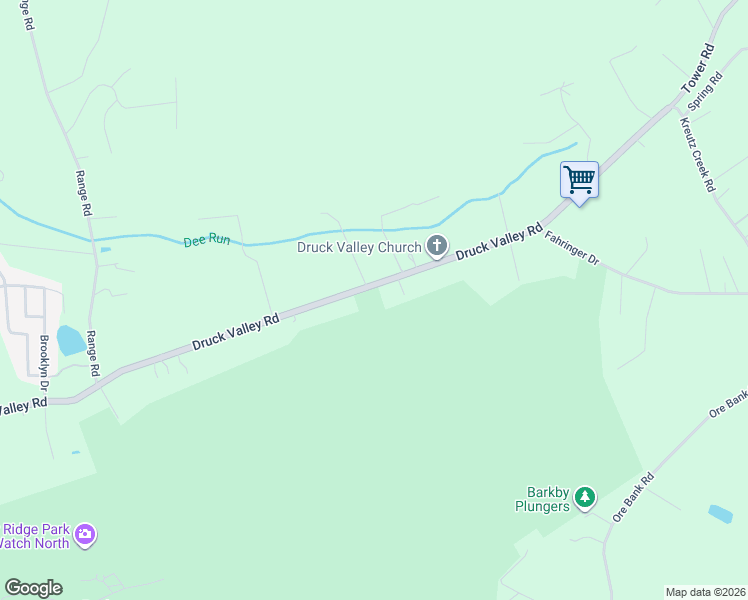 map of restaurants, bars, coffee shops, grocery stores, and more near 4428 Druck Valley Road in York