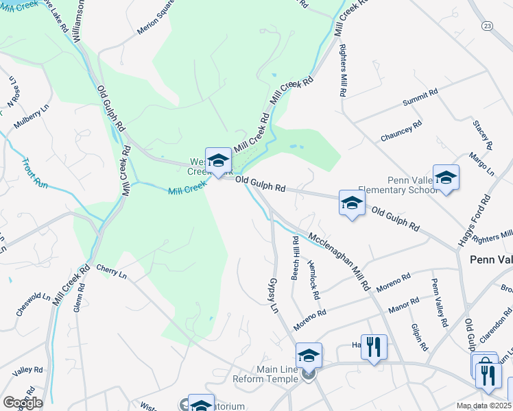 map of restaurants, bars, coffee shops, grocery stores, and more near 106 McClenaghan Mill Road in Wynnewood