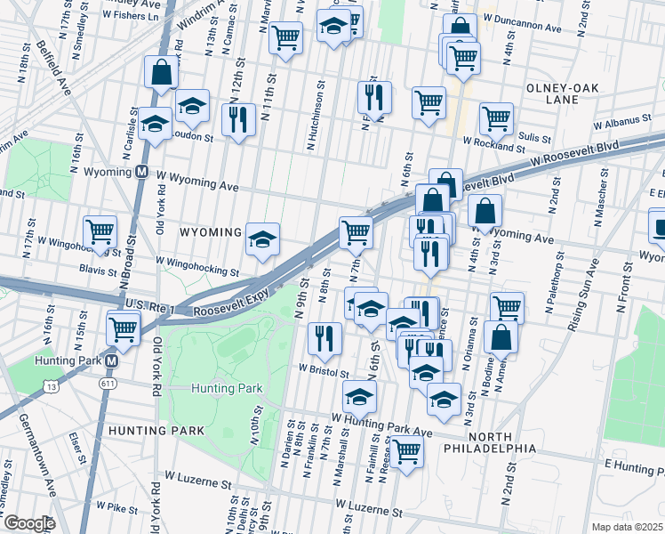 map of restaurants, bars, coffee shops, grocery stores, and more near 4519 North 8th Street in Philadelphia