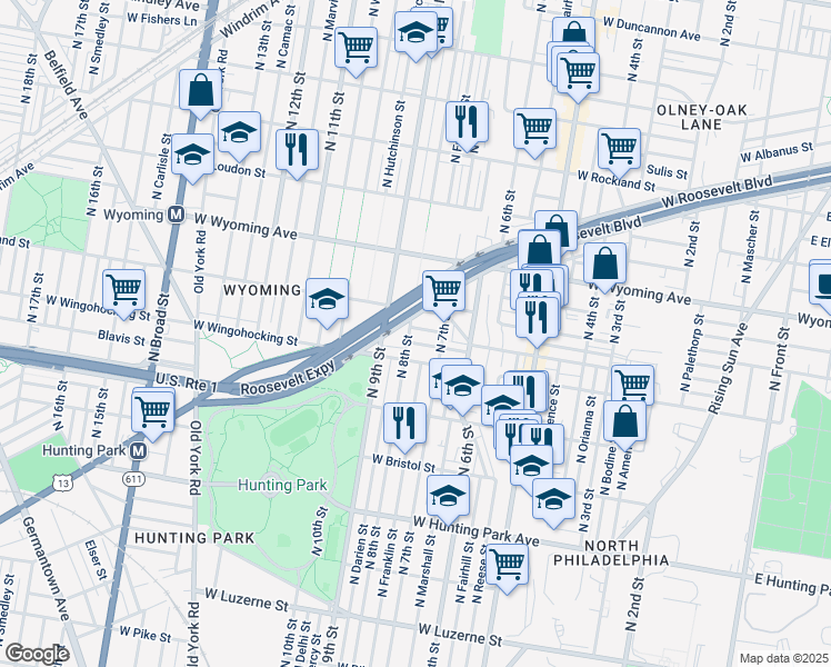 map of restaurants, bars, coffee shops, grocery stores, and more near 4519 North 8th Street in Philadelphia