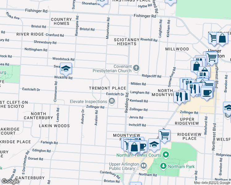 map of restaurants, bars, coffee shops, grocery stores, and more near 3234 Mountview Road in Upper Arlington
