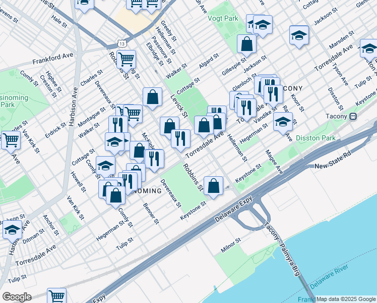 map of restaurants, bars, coffee shops, grocery stores, and more near 6326 Torresdale Avenue in Philadelphia