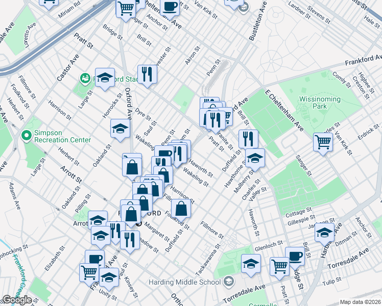 map of restaurants, bars, coffee shops, grocery stores, and more near 5102 Frankford Avenue in Philadelphia