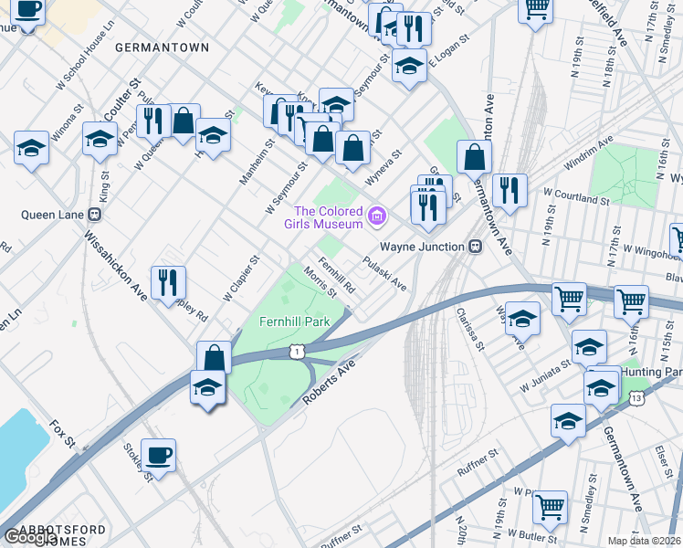 map of restaurants, bars, coffee shops, grocery stores, and more near 4627 Fernhill Road in Philadelphia