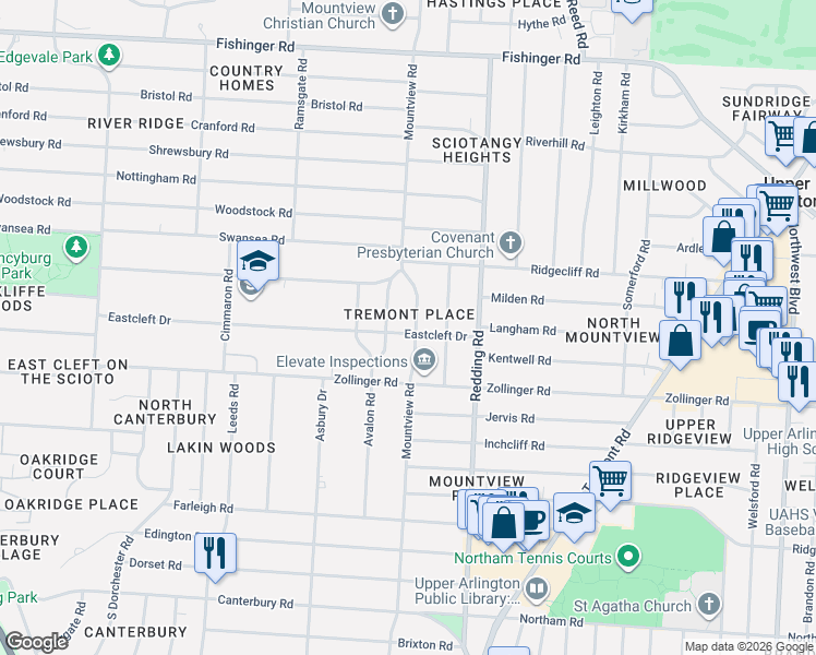 map of restaurants, bars, coffee shops, grocery stores, and more near 3234 Kenyon Road in Columbus