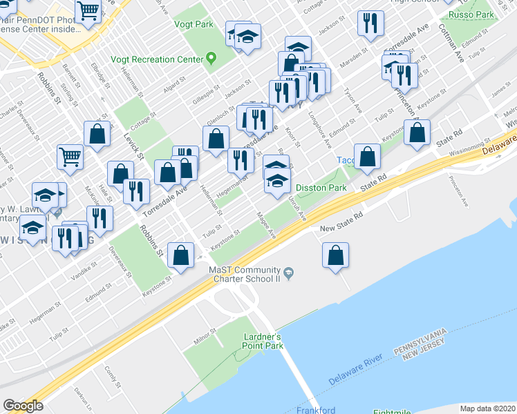map of restaurants, bars, coffee shops, grocery stores, and more near 4909 Magee Avenue in Philadelphia