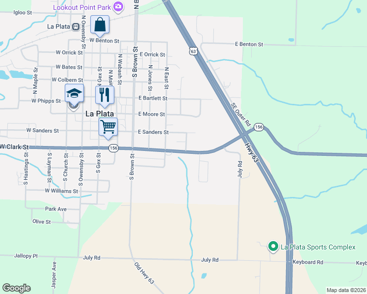 map of restaurants, bars, coffee shops, grocery stores, and more near 206 South Tremont Street in La Plata