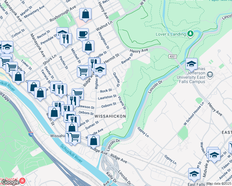 map of restaurants, bars, coffee shops, grocery stores, and more near 5306 Vicaris Street in Philadelphia