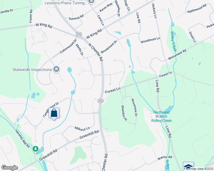 map of restaurants, bars, coffee shops, grocery stores, and more near 37 Ruth Circle in Malvern