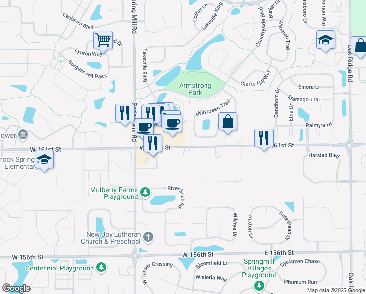 map of restaurants, bars, coffee shops, grocery stores, and more near 150 West 161st Street in Westfield