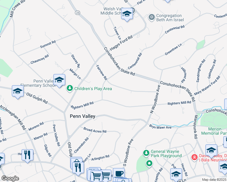 map of restaurants, bars, coffee shops, grocery stores, and more near 508 Fairview Road in Penn Valley
