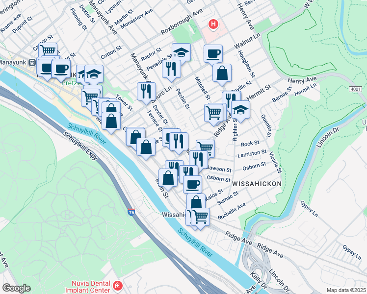map of restaurants, bars, coffee shops, grocery stores, and more near 3862 Manayunk Avenue in Philadelphia
