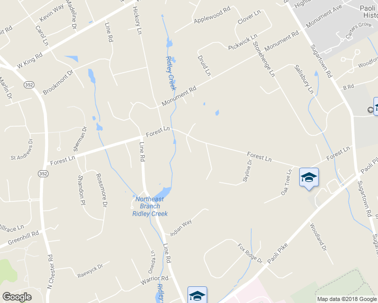 map of restaurants, bars, coffee shops, grocery stores, and more near 6 Tiburon Lane in Malvern