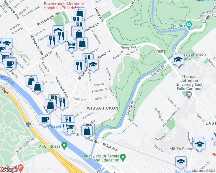 map of restaurants, bars, coffee shops, grocery stores, and more near 5306 Vicaris Street in Philadelphia