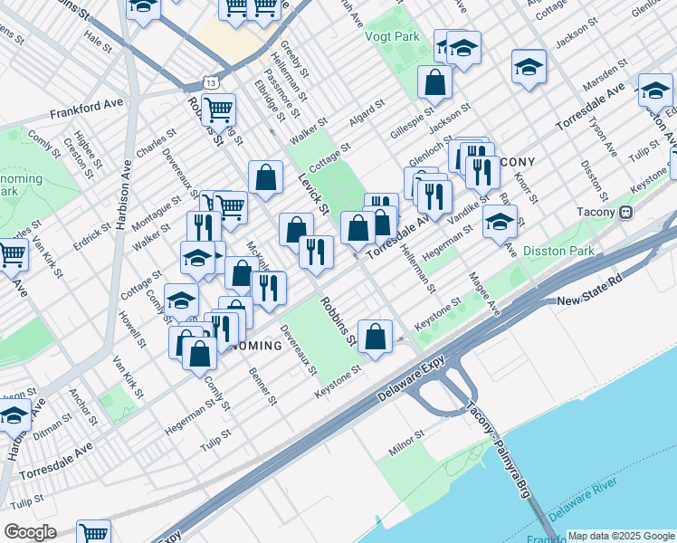 map of restaurants, bars, coffee shops, grocery stores, and more near in Philadelphia