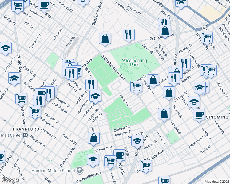 map of restaurants, bars, coffee shops, grocery stores, and more near 1708 Kennedy Street in Philadelphia