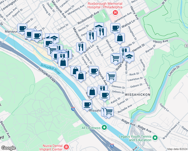 map of restaurants, bars, coffee shops, grocery stores, and more near 201 Hermit Street in Philadelphia